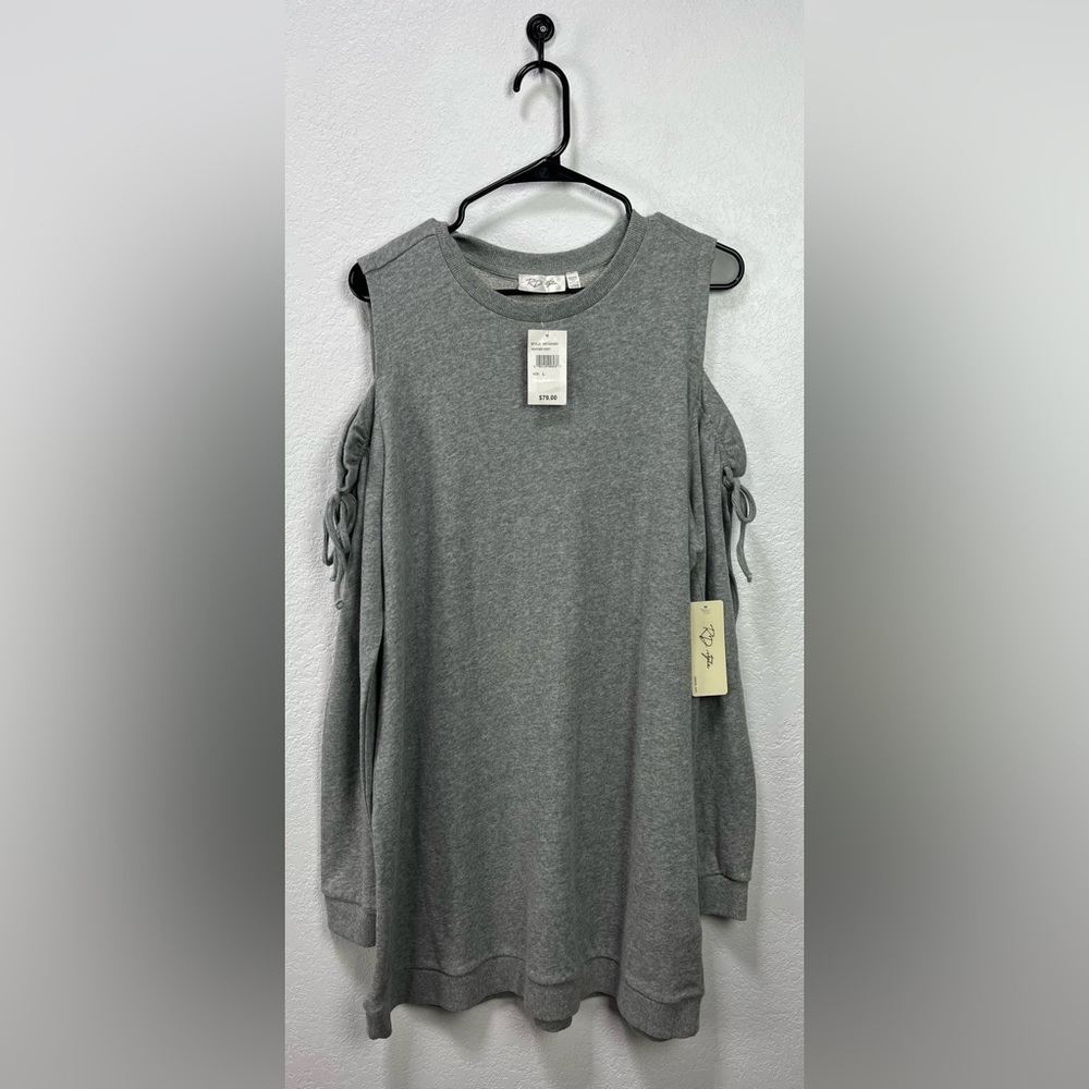 RD Style Pullover Cold‎ Shoulder Above Knee Dress Women's Size L Gray NWT TC0662